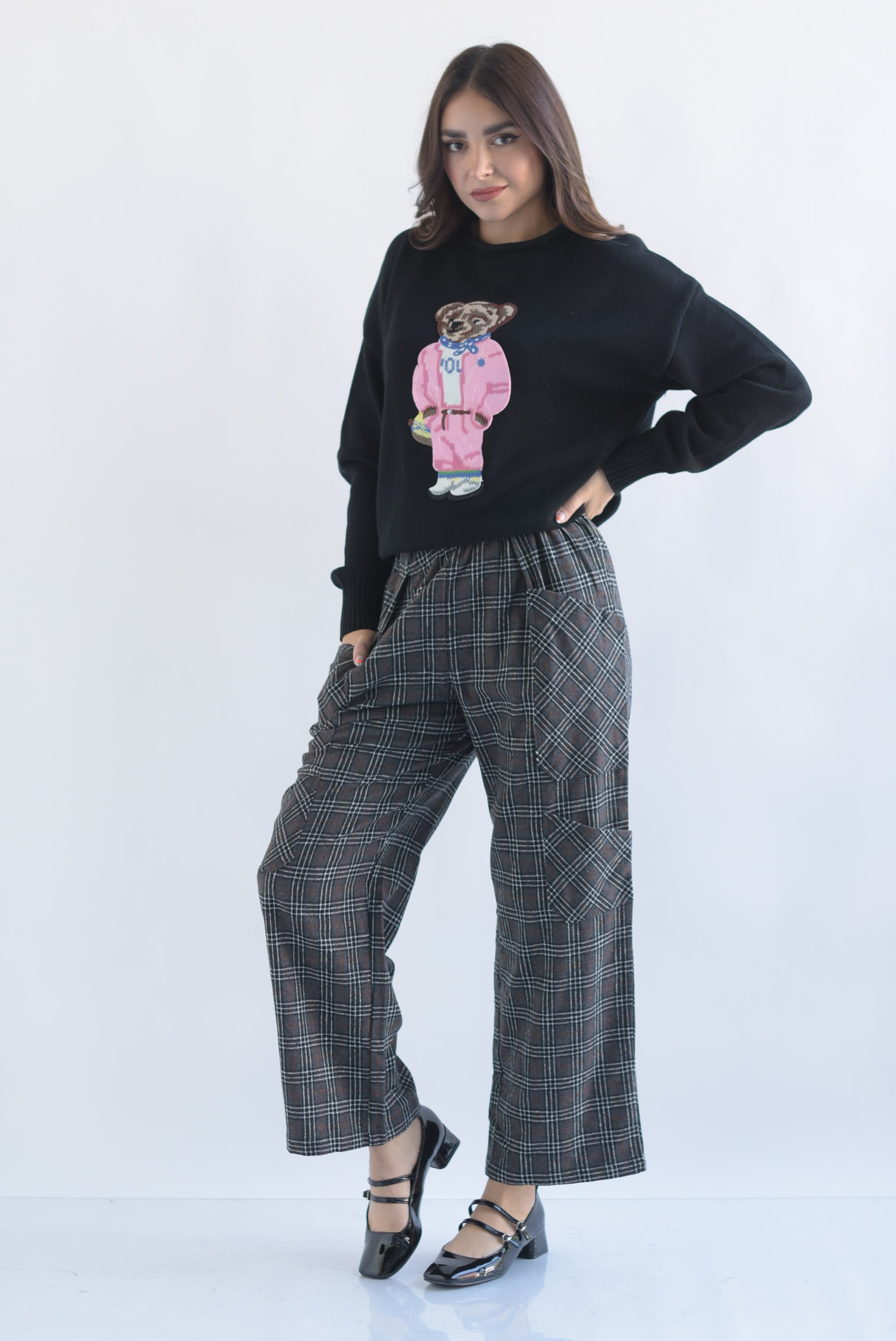 Pantalón cuadros franela Negro