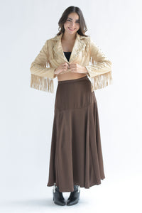 Fashion Styled Blazer crop flecos suede Beige