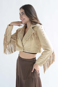 Fashion Styled Blazer crop flecos suede Beige