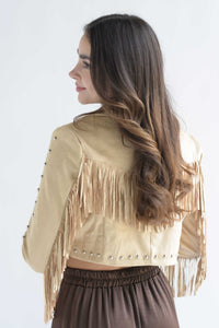 Fashion Styled Blazer crop flecos suede Beige