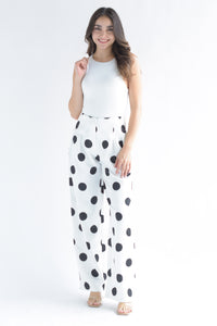 Fashion Styled Pantalón pinzas polka dots Blanco