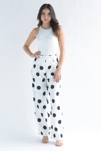 Fashion Styled Pantalón pinzas polka dots Blanco