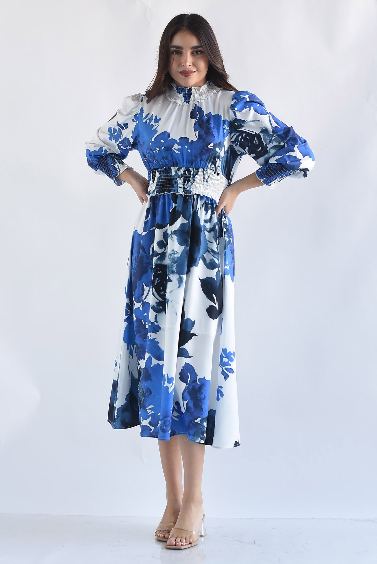 Vestido cintura elástica flores azules