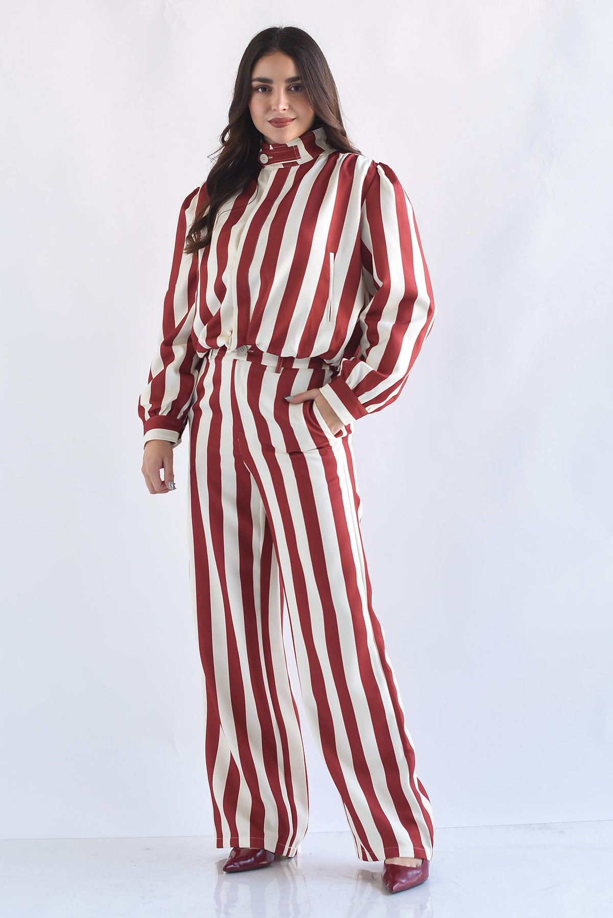 Set Pantalón y Chamarra globo rayas bitono