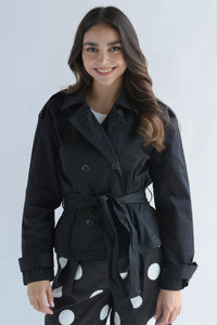 Fashion Styled Gabardina crop cinta Negra