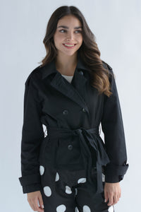 Fashion Styled Gabardina crop cinta Negra