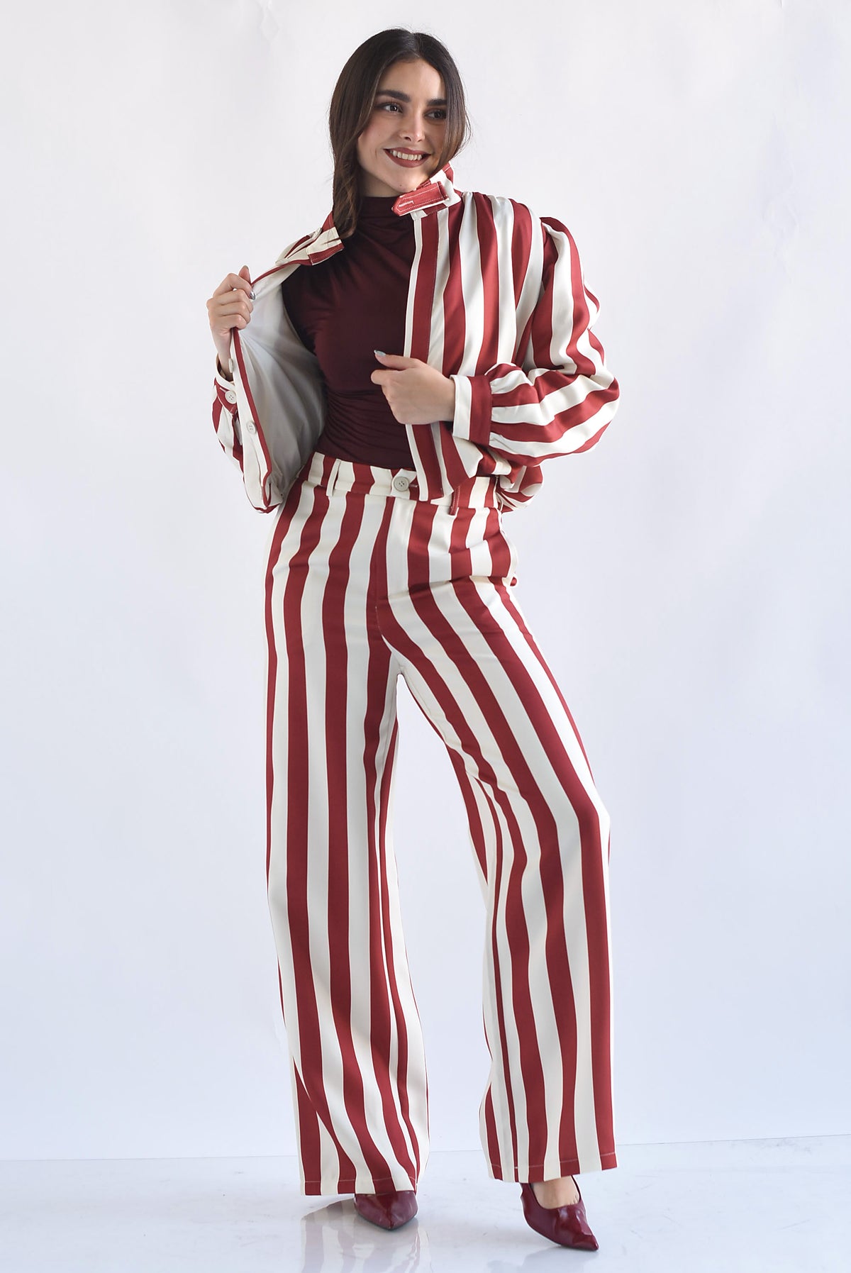 Set Pantalón y Chamarra globo rayas bitono
