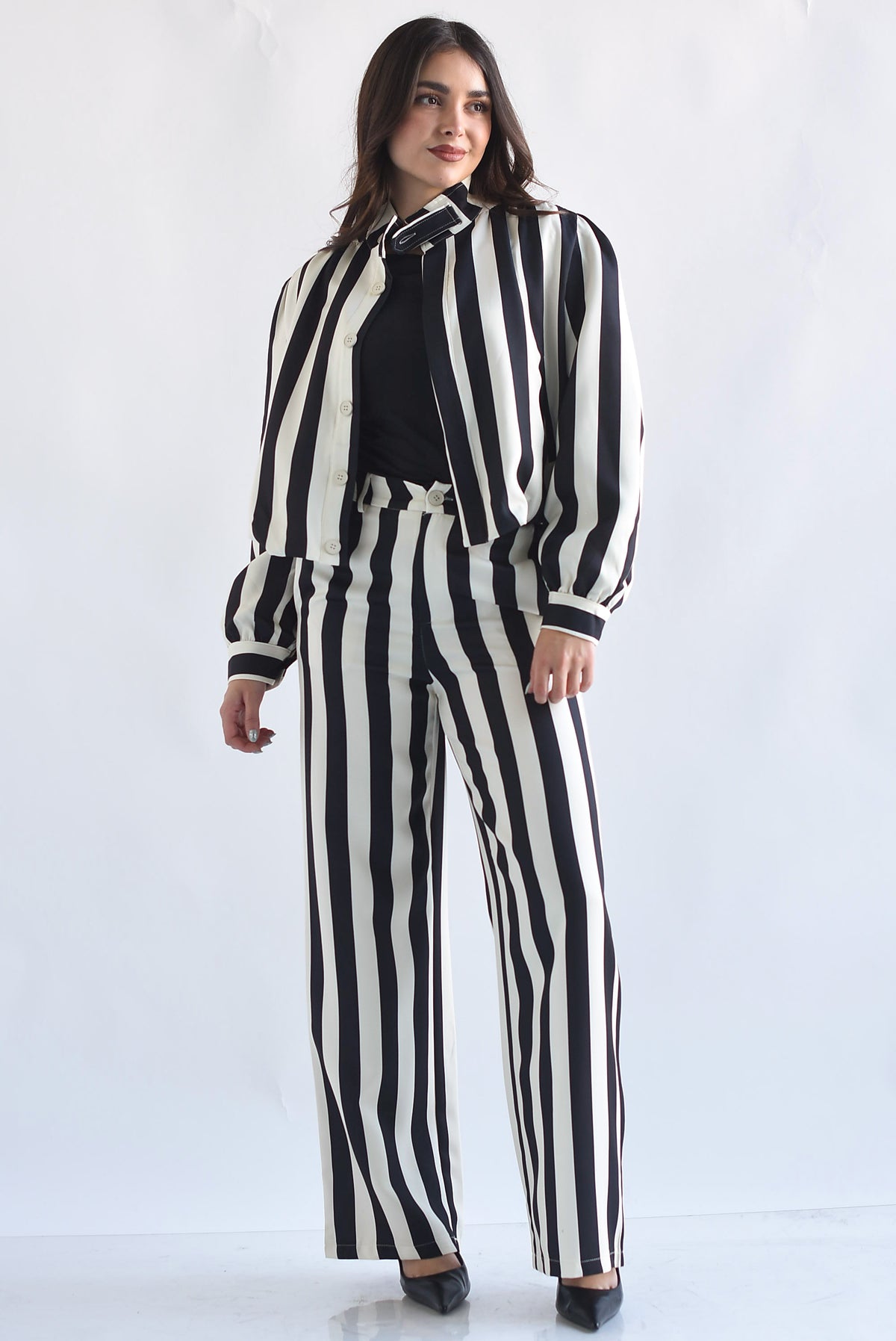 Set Pantalón y Chamarra globo rayas bitono