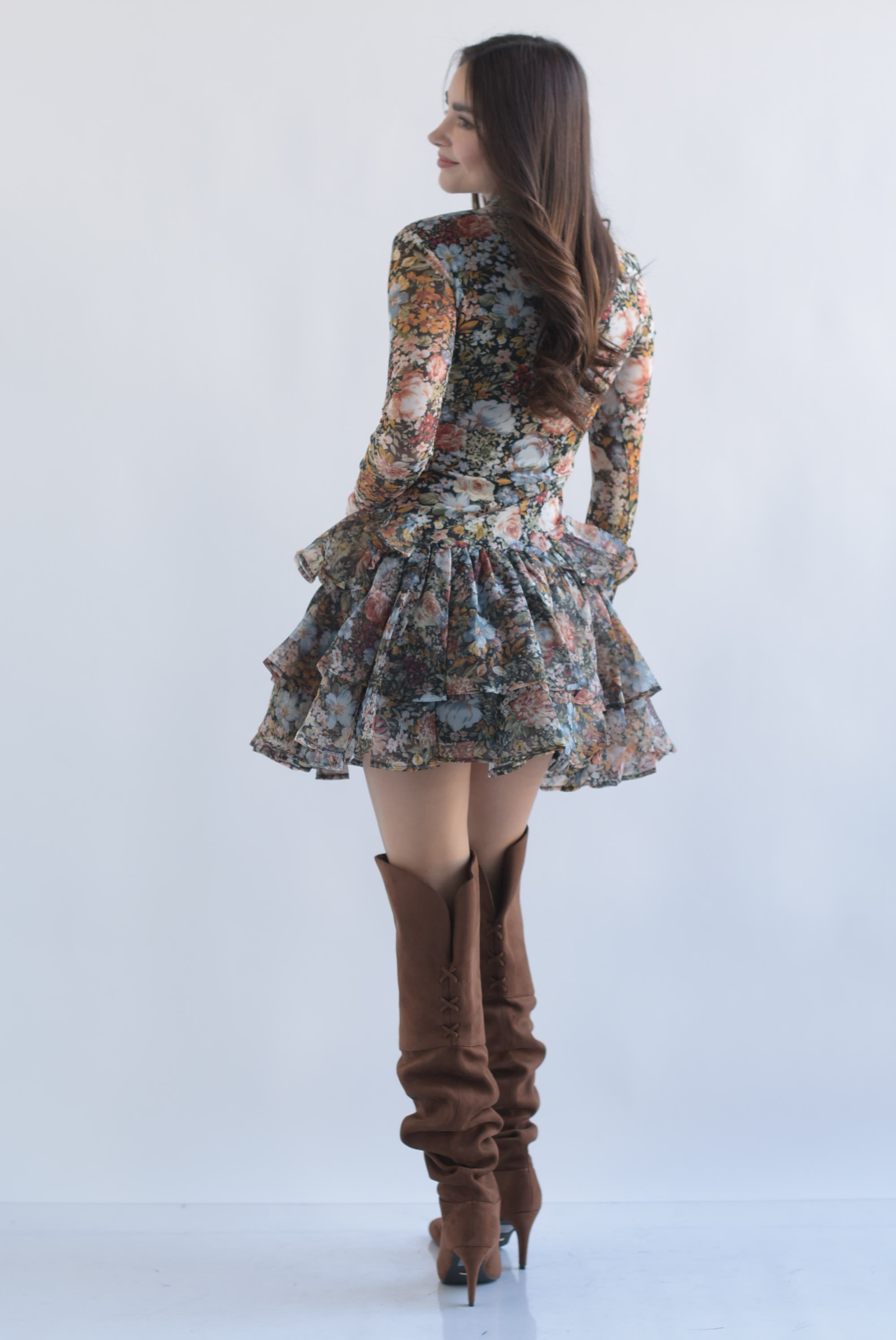 Vestido mesh olanes organza flores Azul