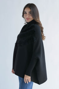 Fashion Styled Poncho líneas fur Negro