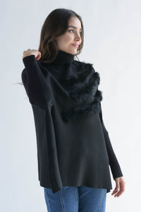 Fashion Styled Poncho líneas fur Negro
