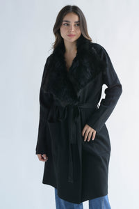 Fashion Styled Sweater tipo abrigo cuello fur Negro