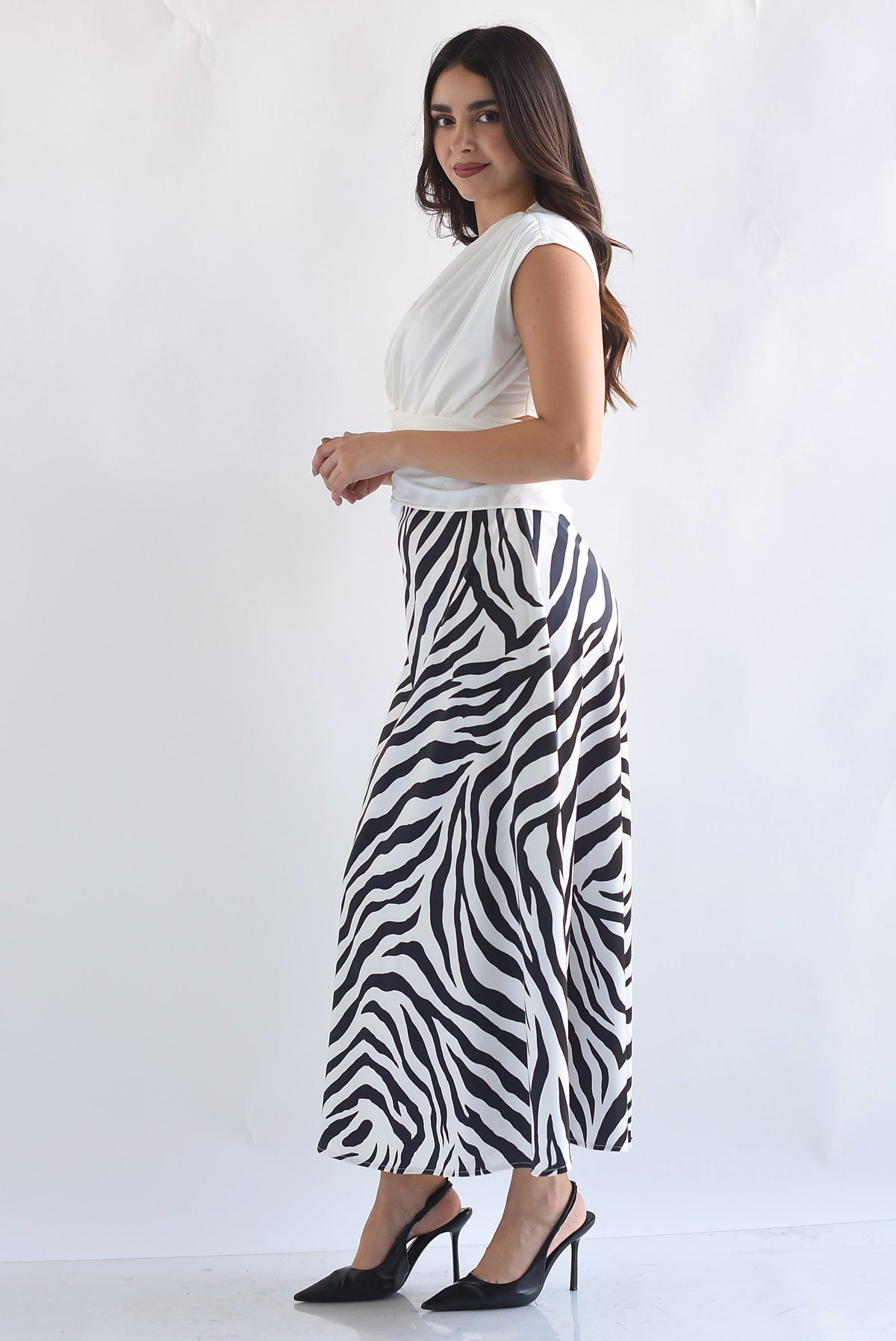 Falda satín zebra