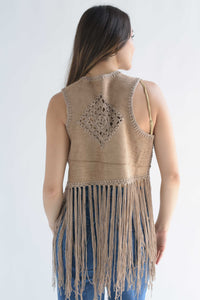 Fashion Styled Chaleco crochet flecos suede Arena