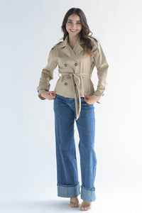 Fashion Styled Gabardina crop cinta Kaki