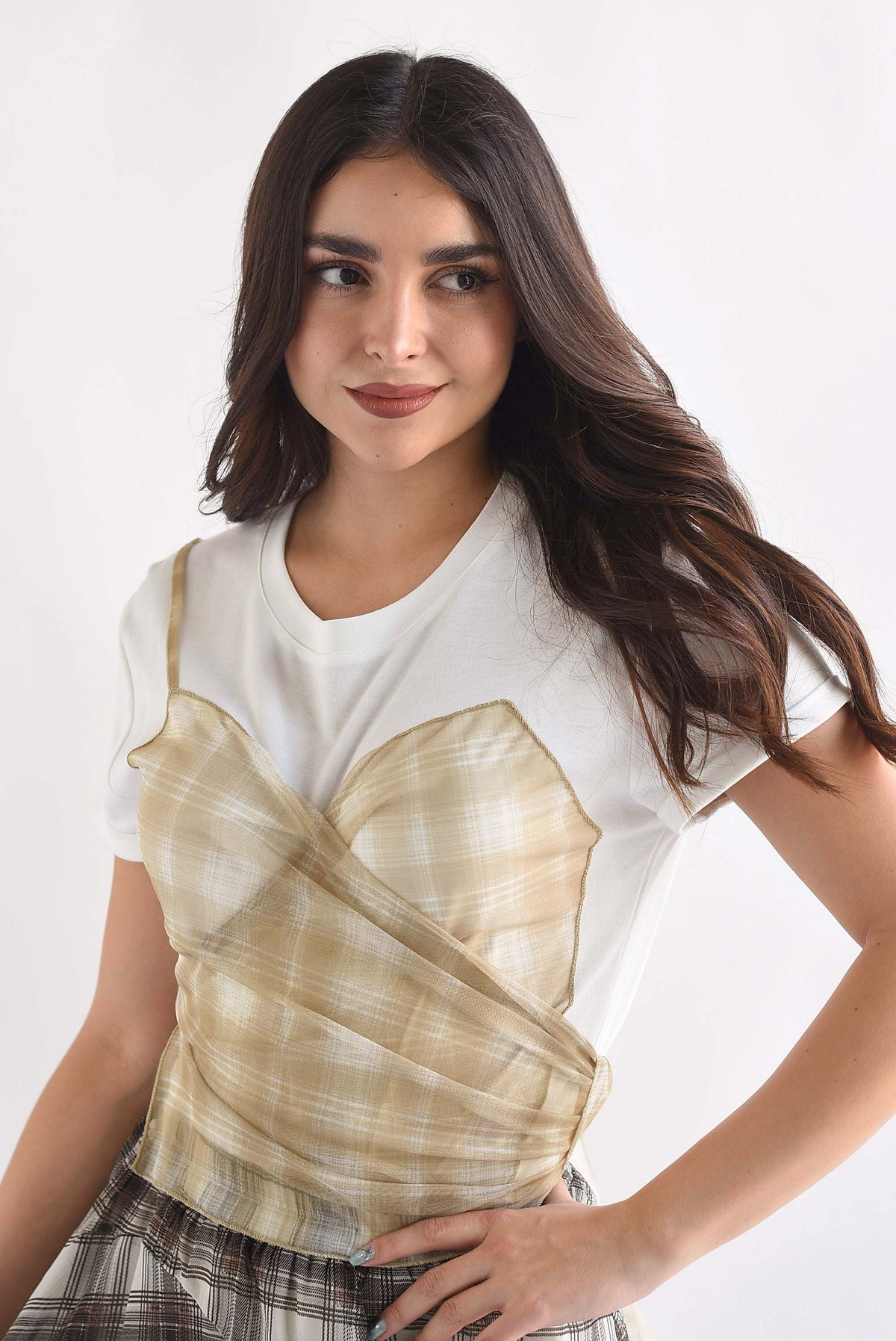 T-Shirt top cuadros en sobreposición