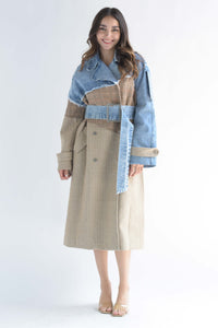 Fashion Styled Abrigo espiga denim patchwork Moka