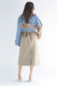 Fashion Styled Abrigo espiga denim patchwork Moka