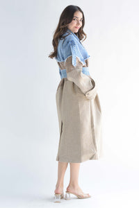 Fashion Styled Abrigo espiga denim patchwork Moka