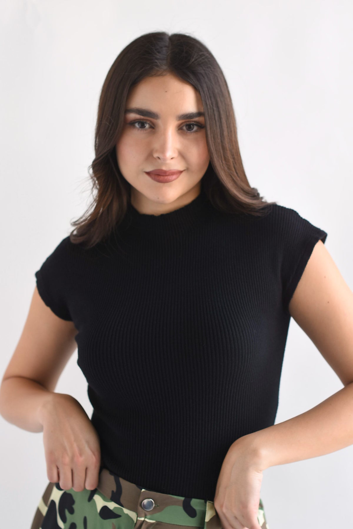 Blusa punto canalé manga corta