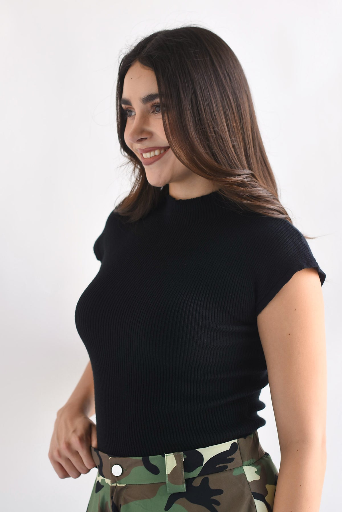 Blusa punto canalé manga corta