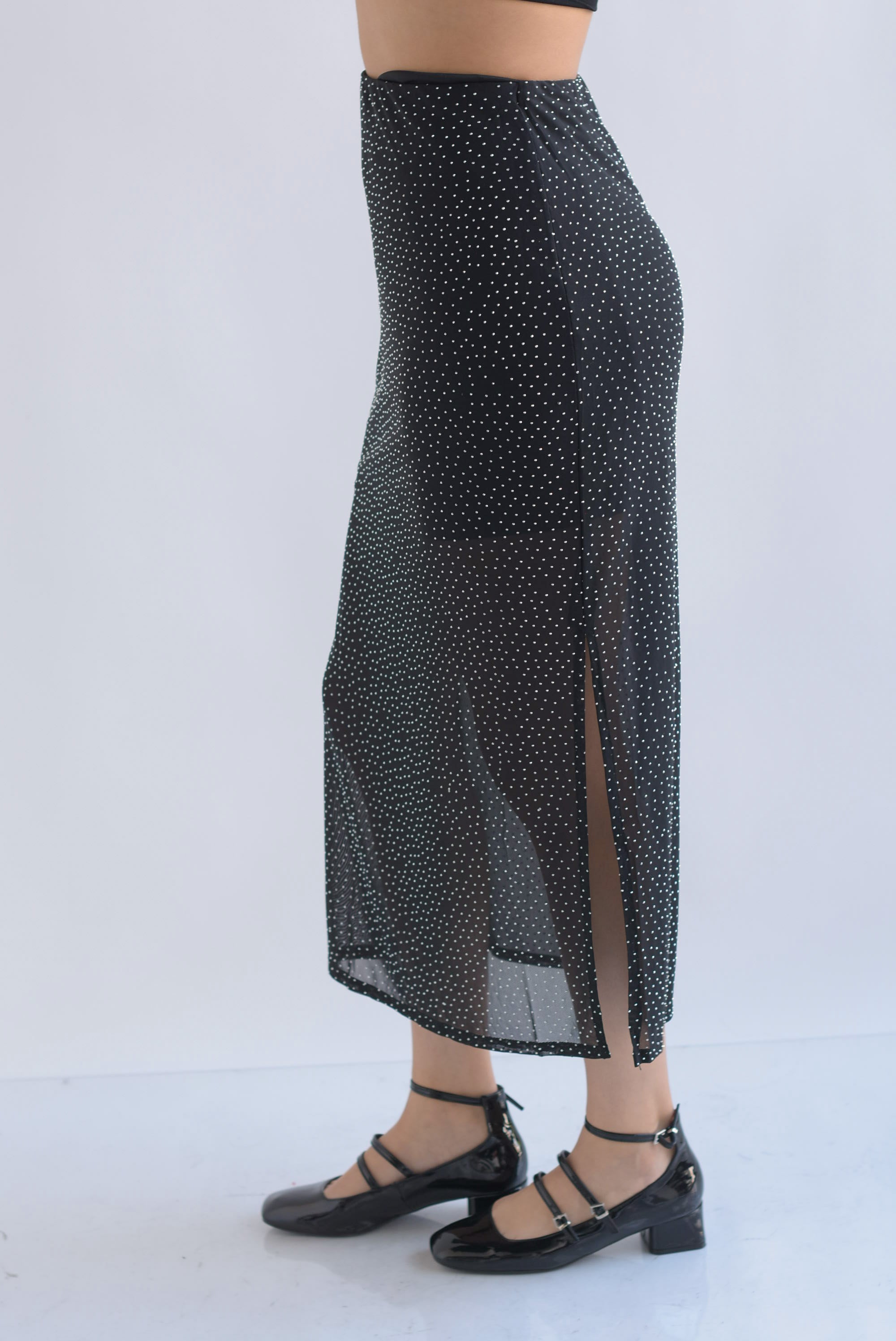 Falda mesh brillos plata