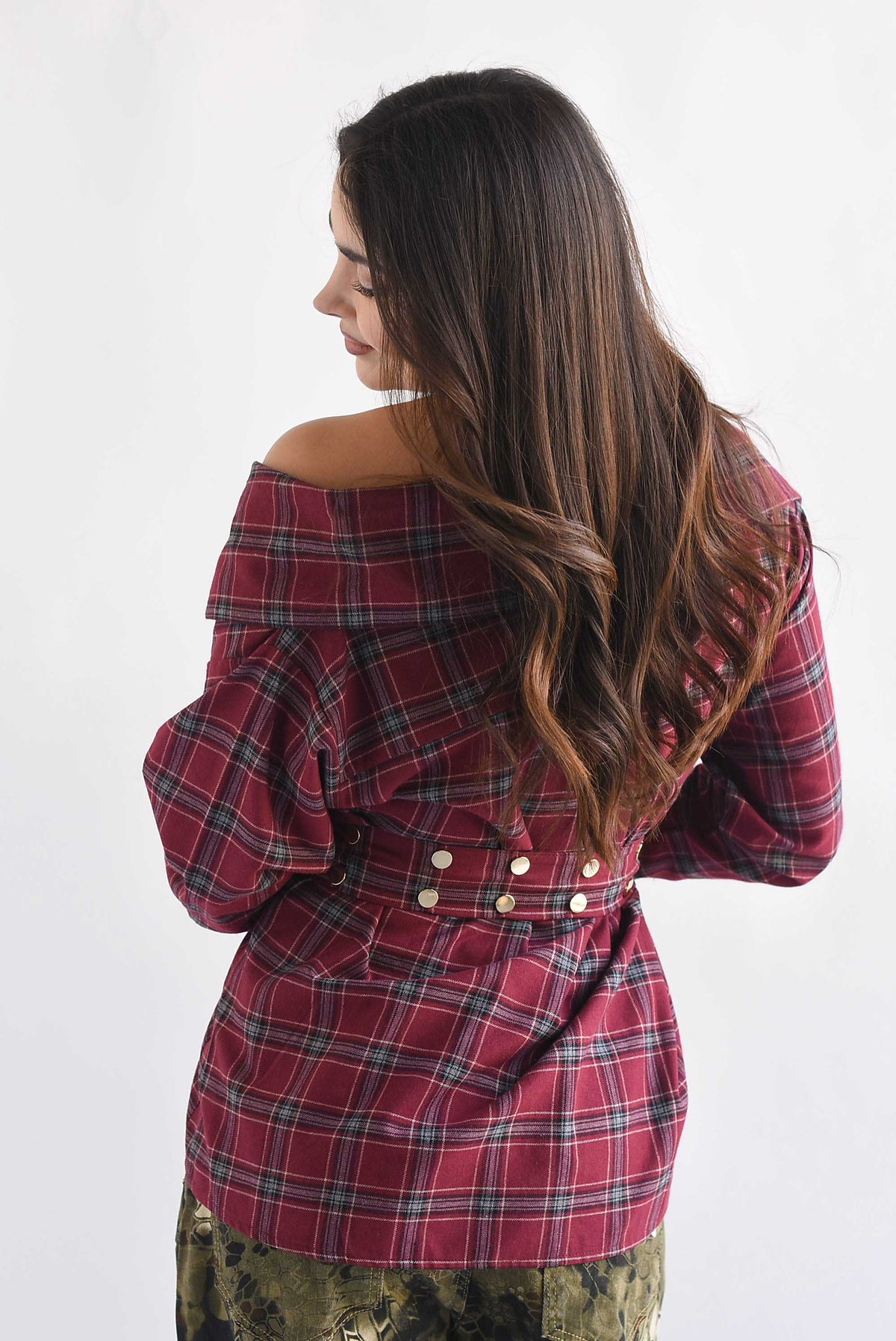 Camisa cuello asimétrico franela cuadros