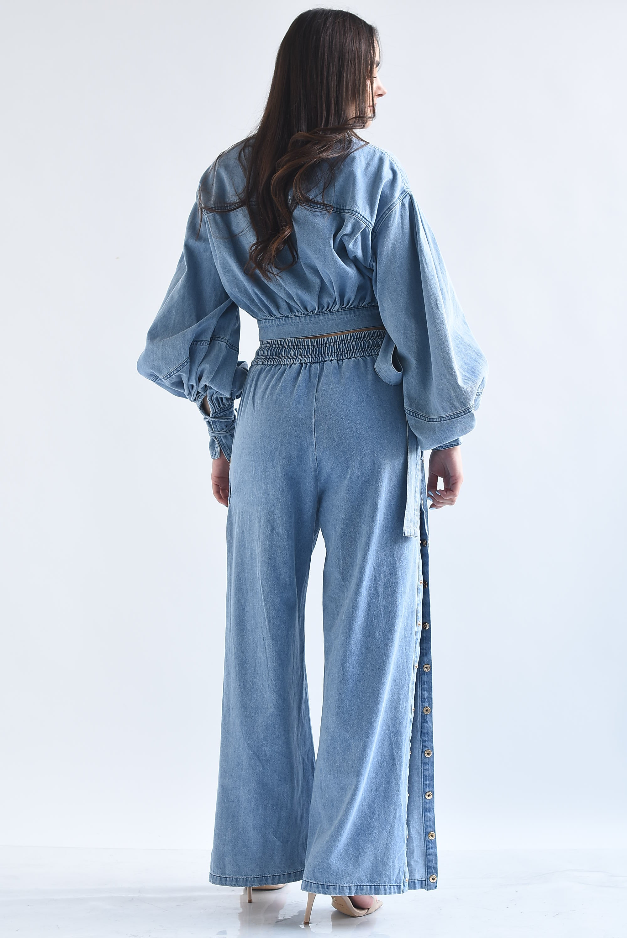 Set Pantalón broches y Shacket cintas Denim