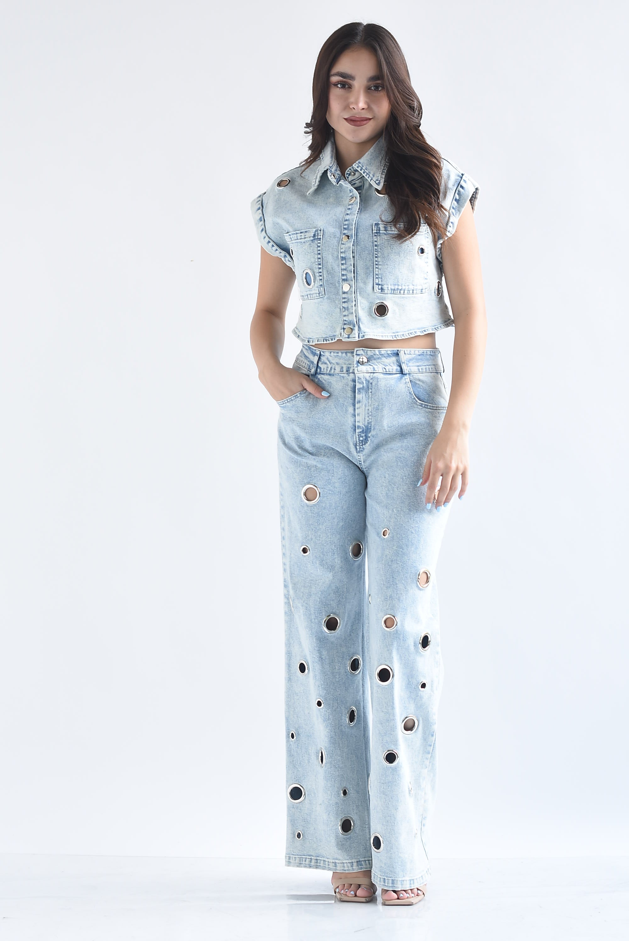 Set Jeans y Chaleco aros Denim acid wash