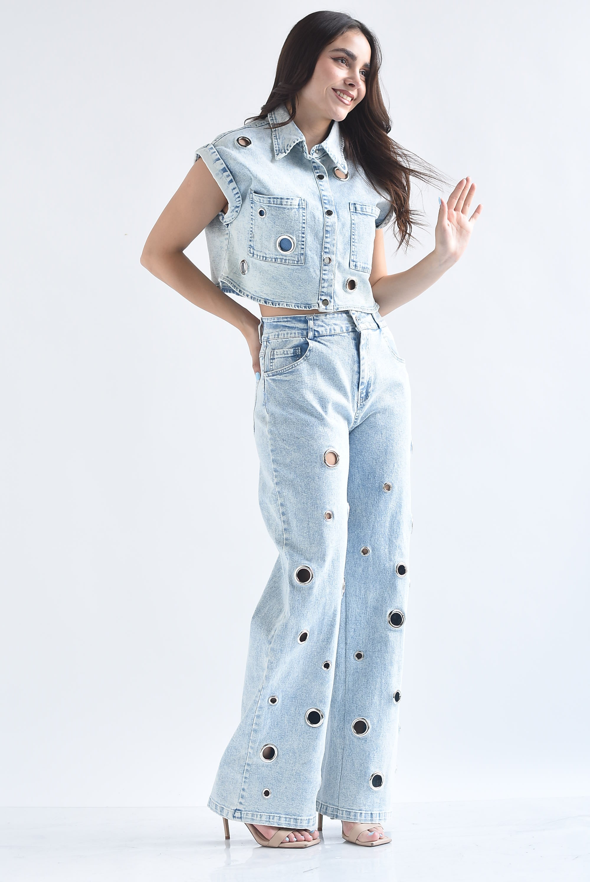 Set Jeans y Chaleco aros Denim acid wash