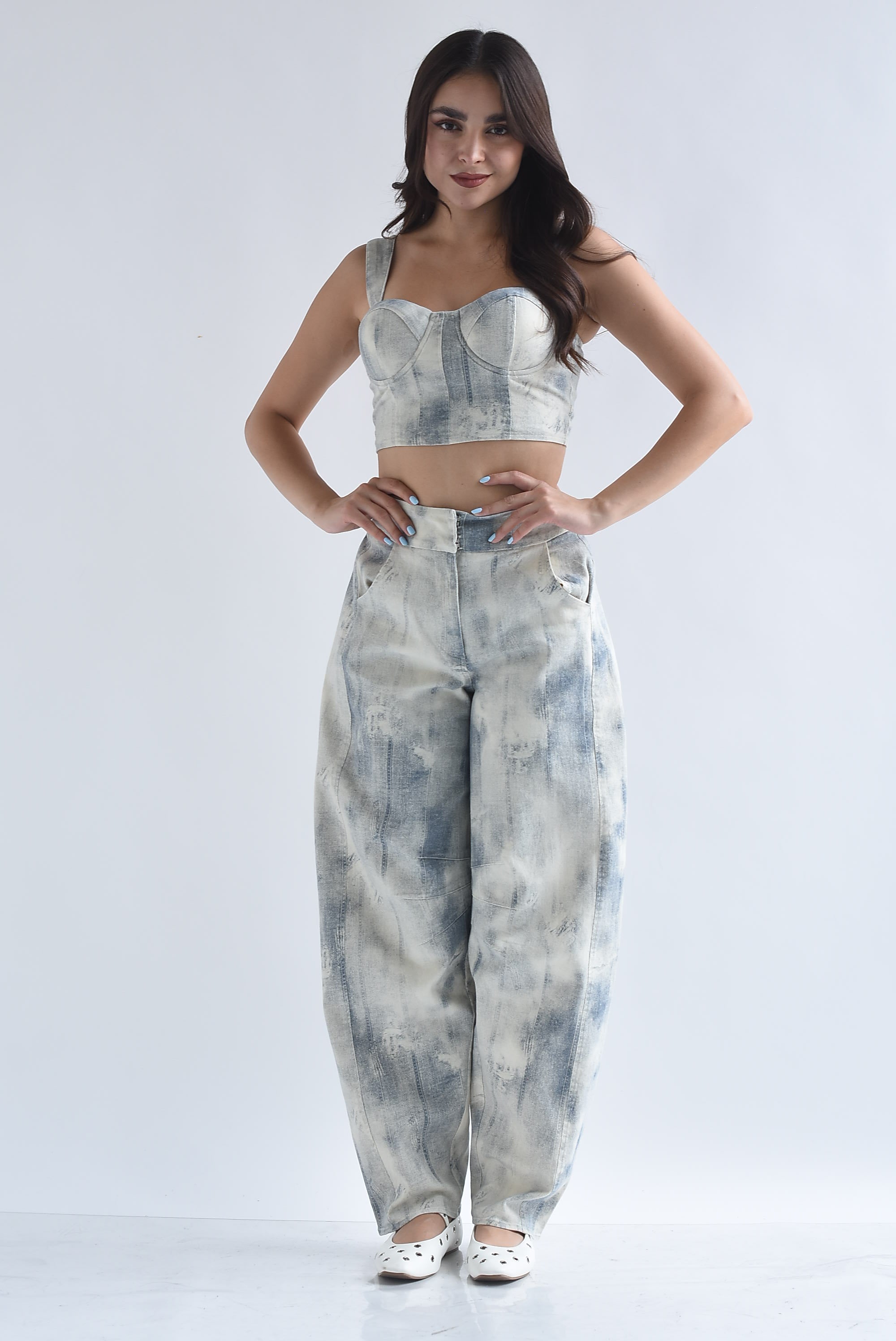Set Pantalón barrel y Top corset Denim acid wash