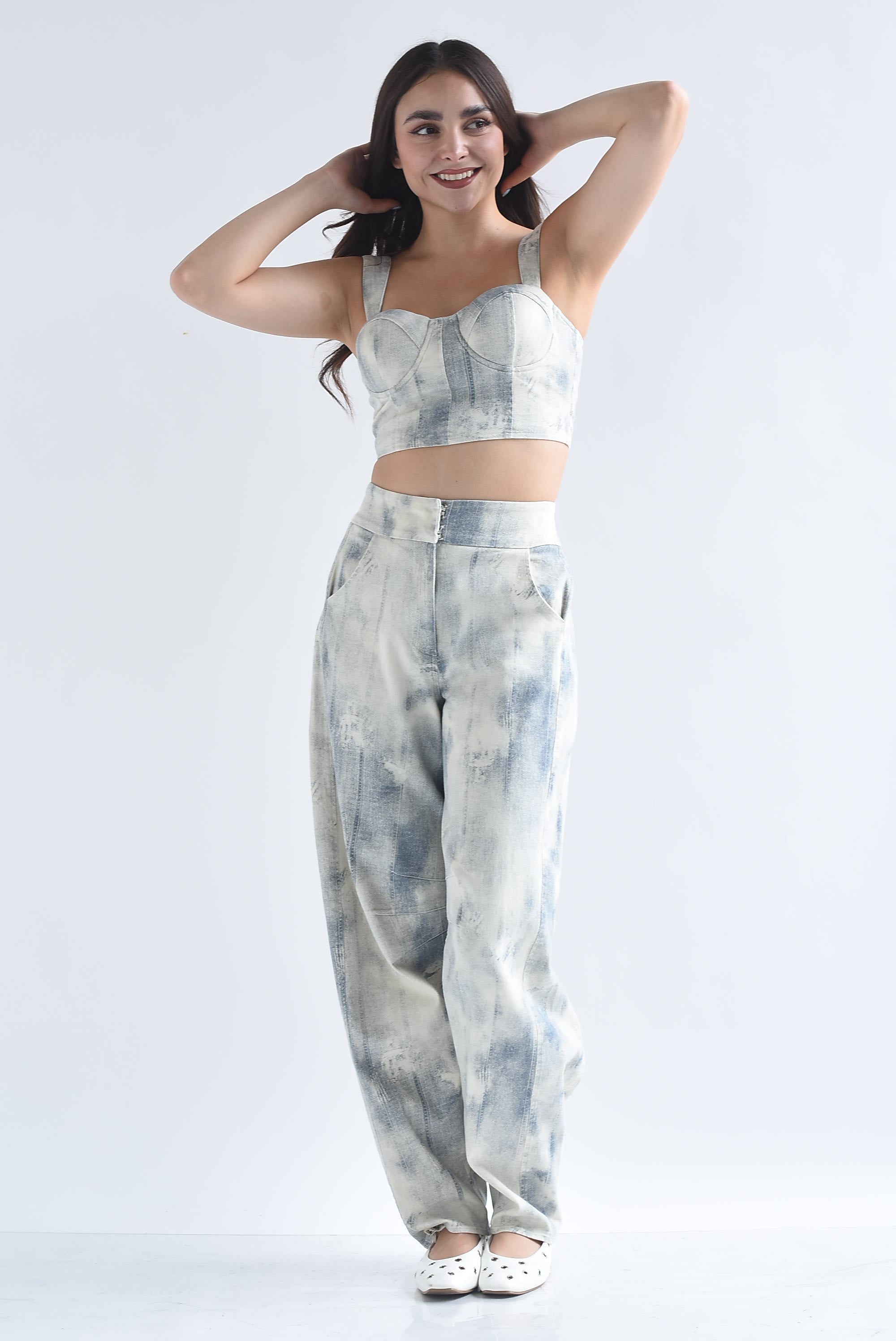 Set Pantalón barrel y Top corset Denim acid wash