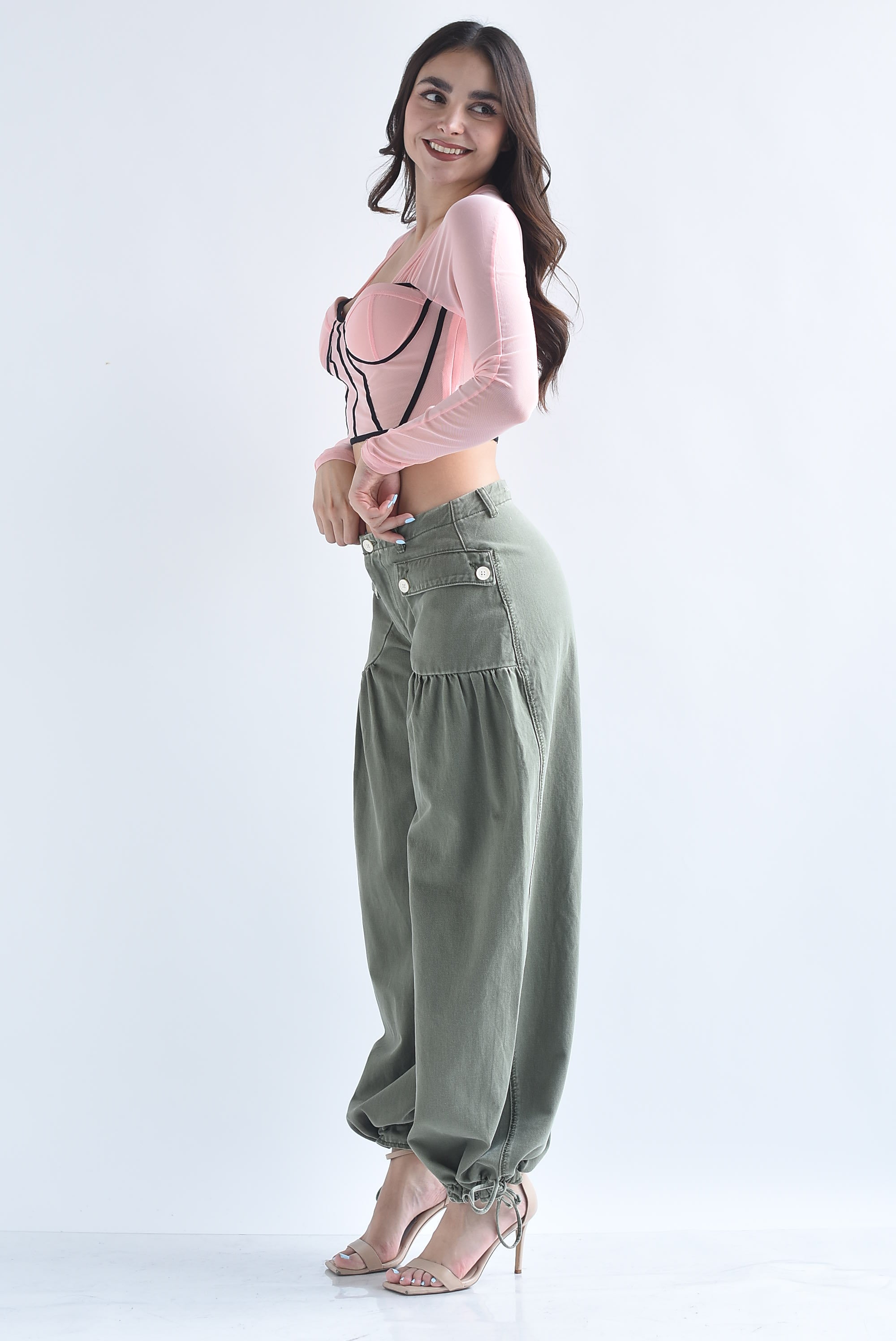 Pantalón globo bolsillos cargo Denim