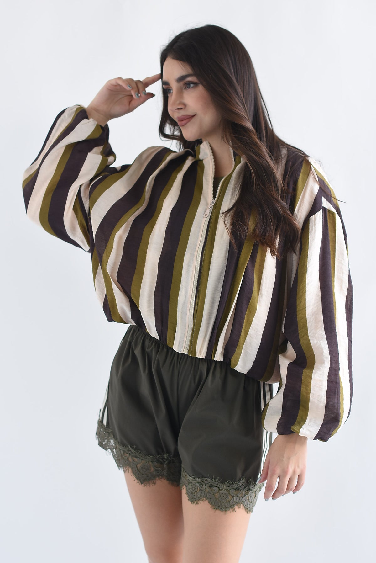 Chamarra bomber globo rayas multicolor