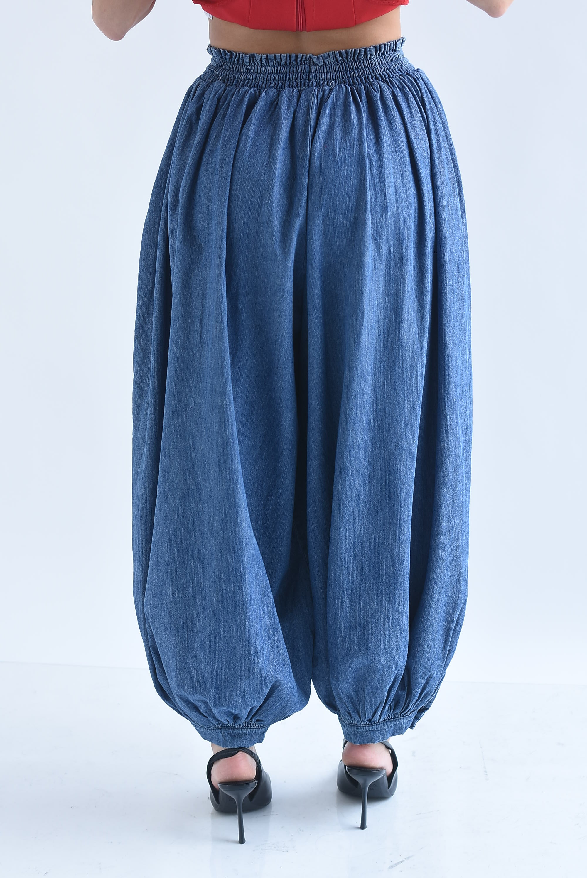 Pantalón globo cintura elástica Denim