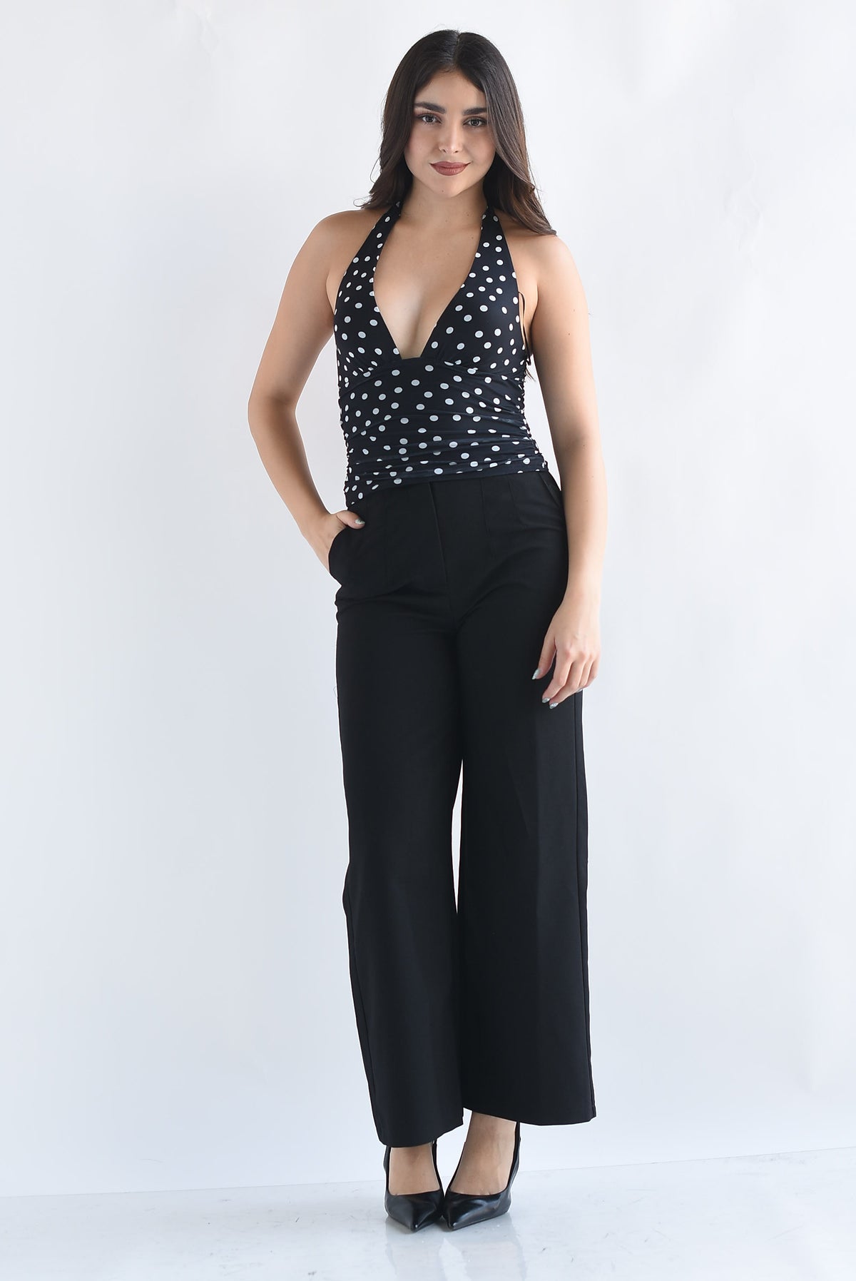 Top halter mesh polka dots
