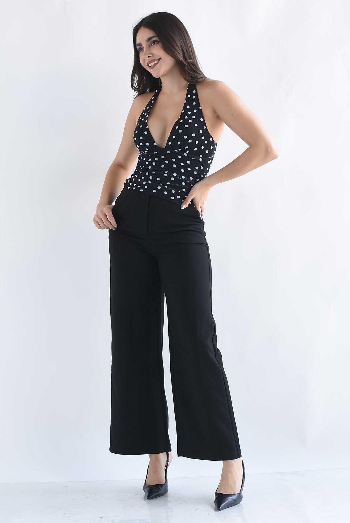 Top halter mesh polka dots