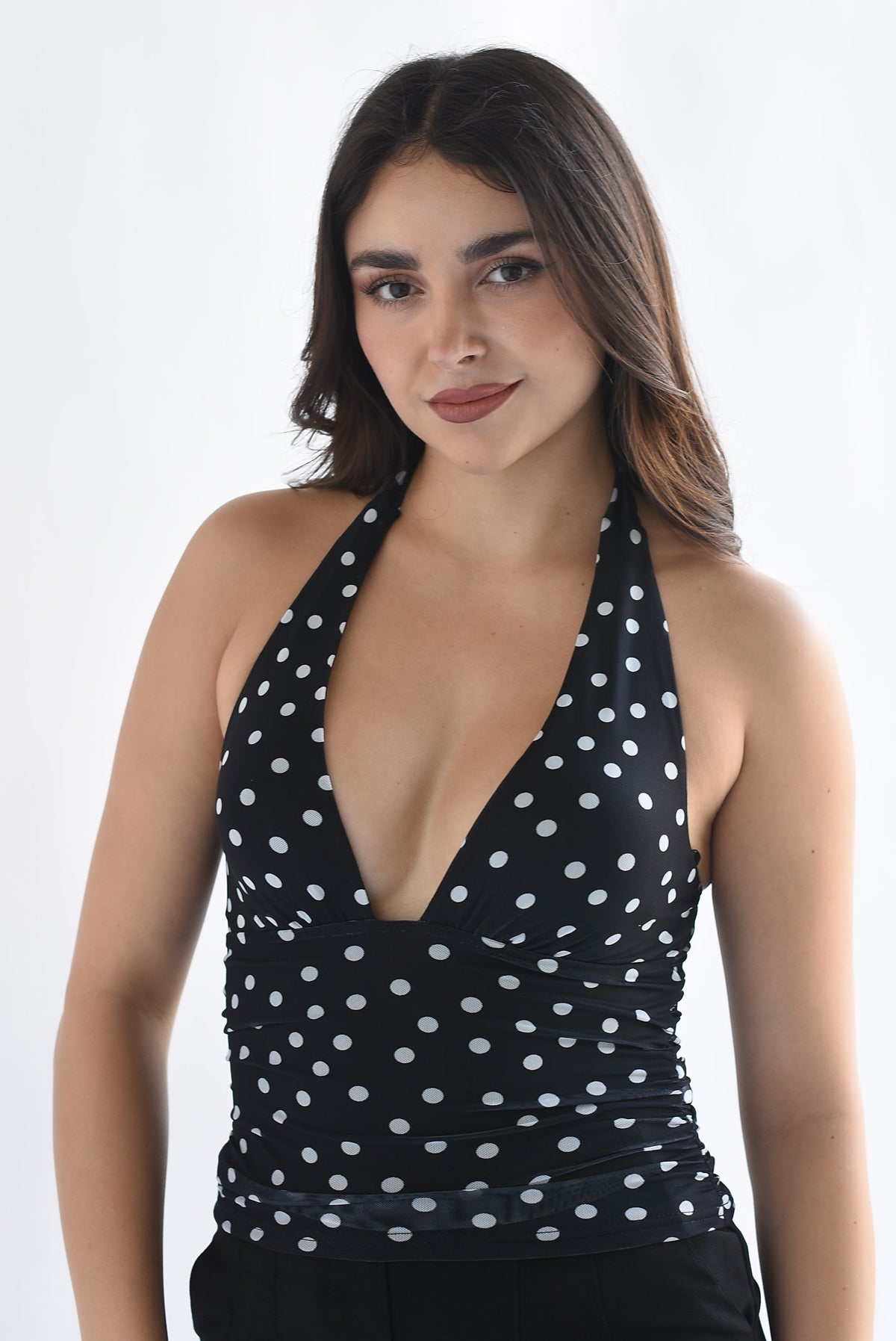 Top halter mesh polka dots