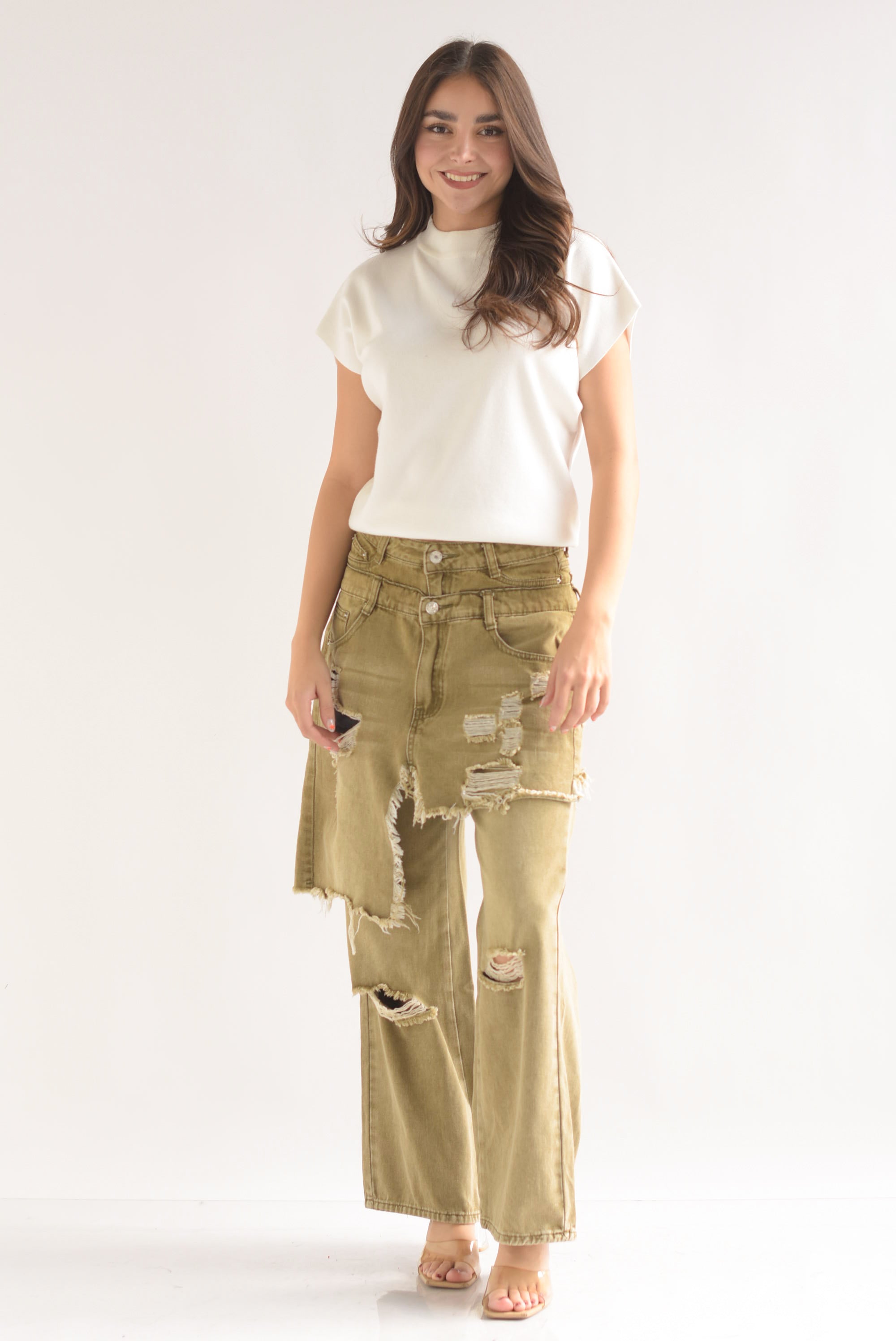 Blusa punto manga corta cuello redondo Blanco