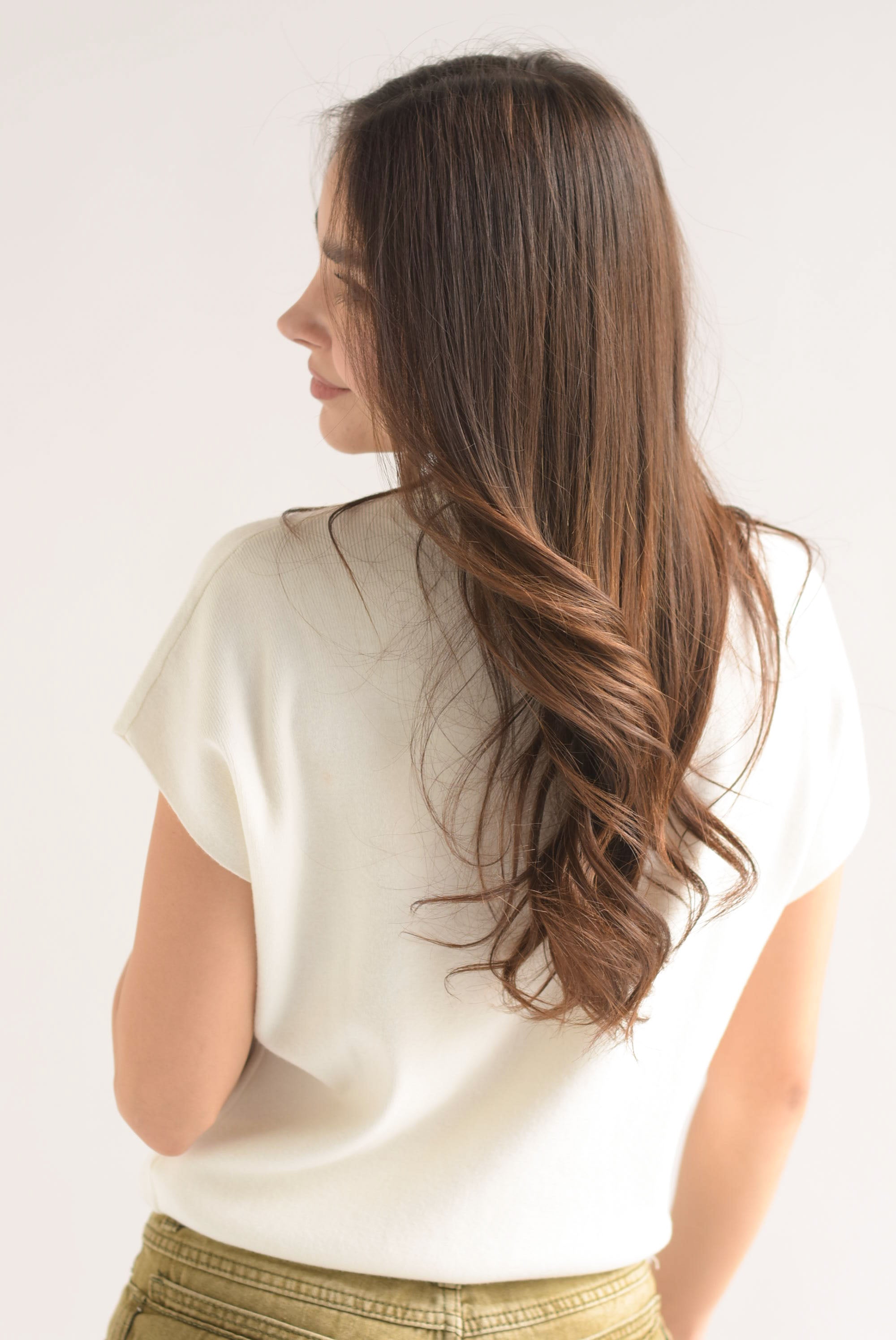 Blusa punto manga corta cuello redondo Blanco