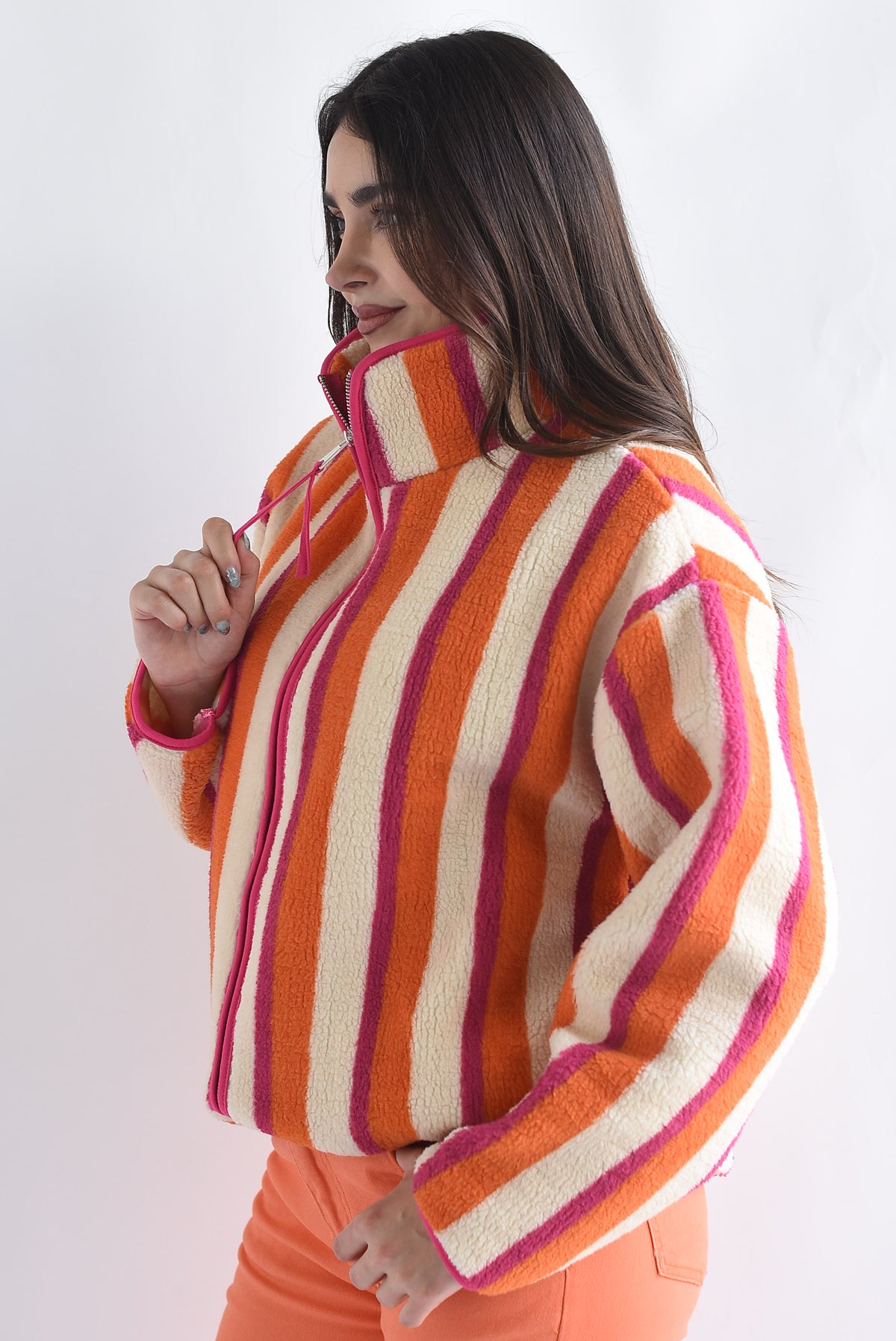 Chamarra borrego rayas multicolor