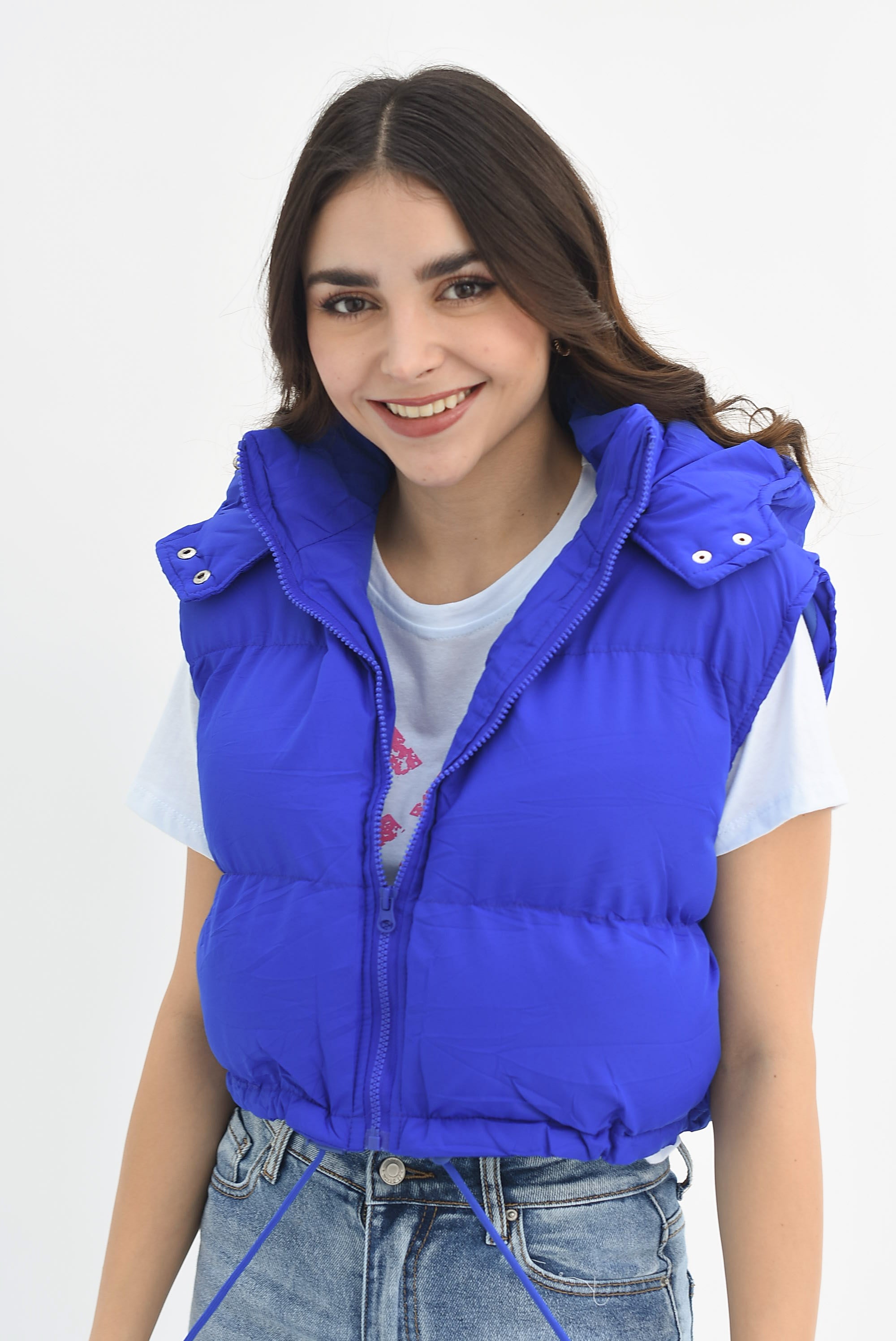 Chaleco puffer gorro Azul Rey