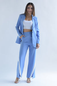 Fashion Styled Set Pantalón y Blazer track diagonal Azul Cielo