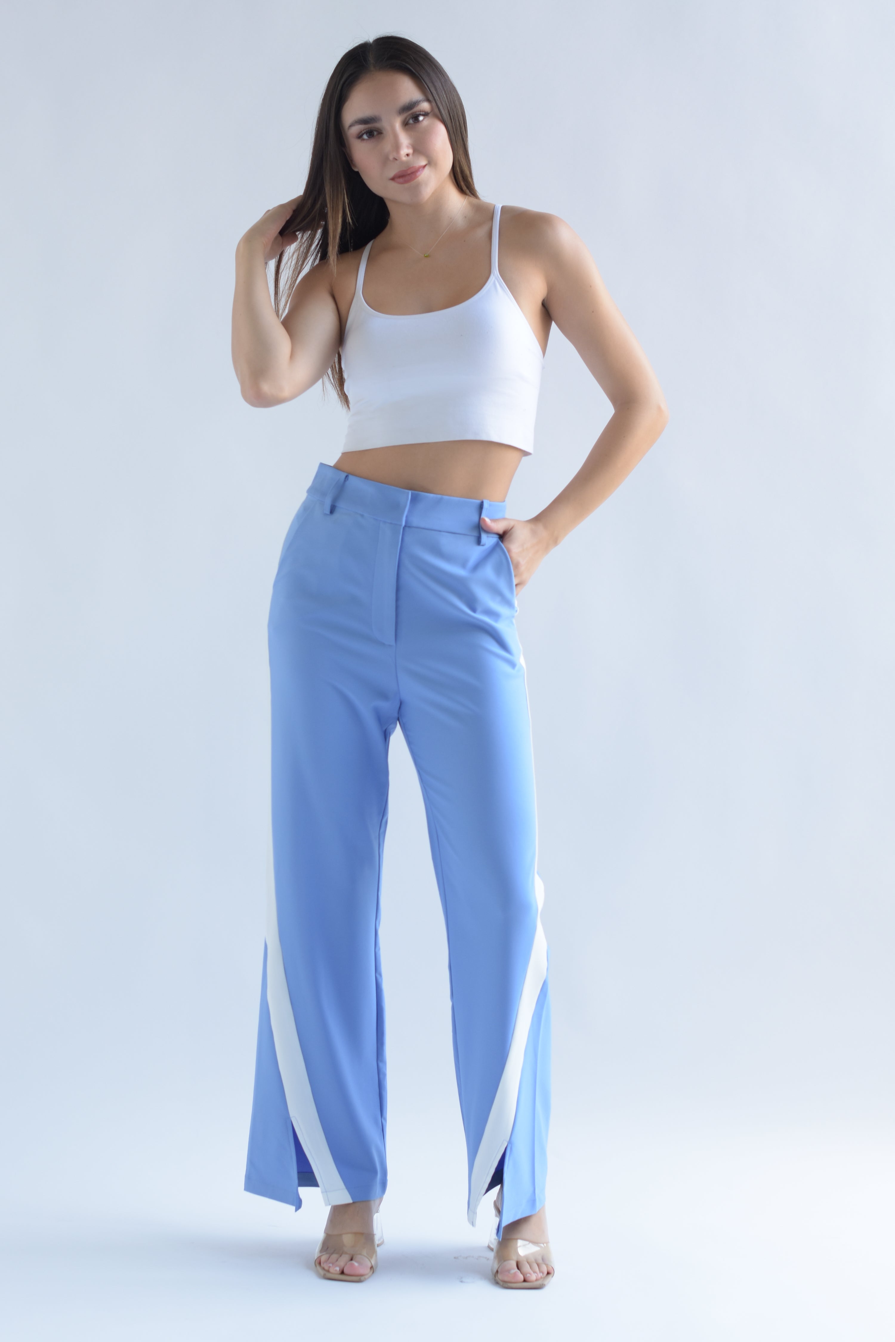 Set Pantalón y Blazer track diagonal Azul Cielo