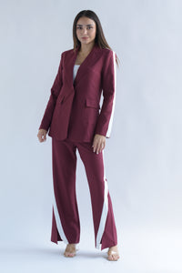 Fashion Styled Set Pantalón y Blazer track diagonal Vino
