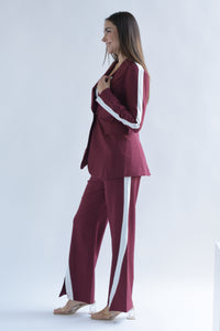 Fashion Styled Set Pantalón y Blazer track diagonal Vino