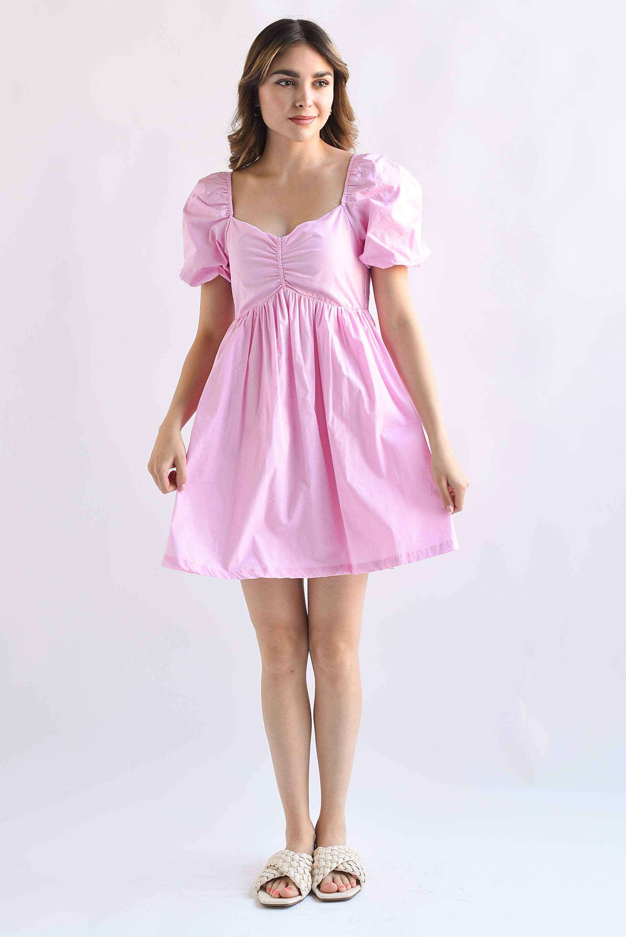 Vestido corto manga puffy Rosa