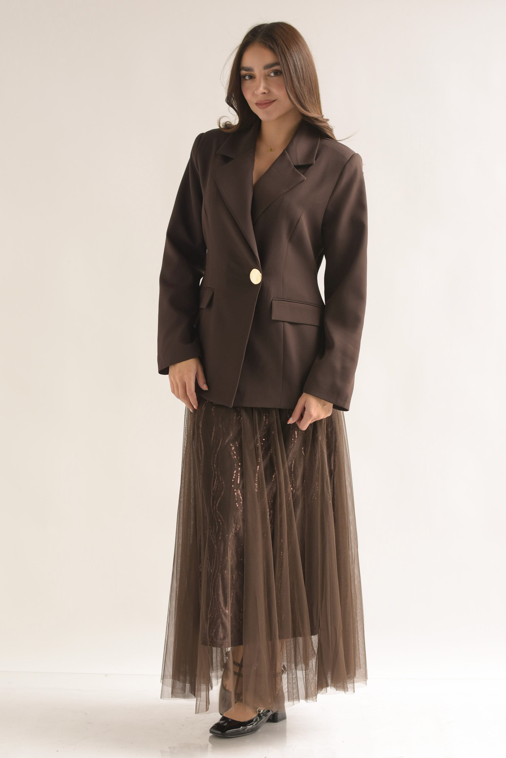 Blazer peplum botón dorado Café