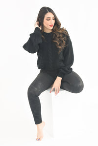 Fashion Styled Leggings tipo ante pretina ancha Negro