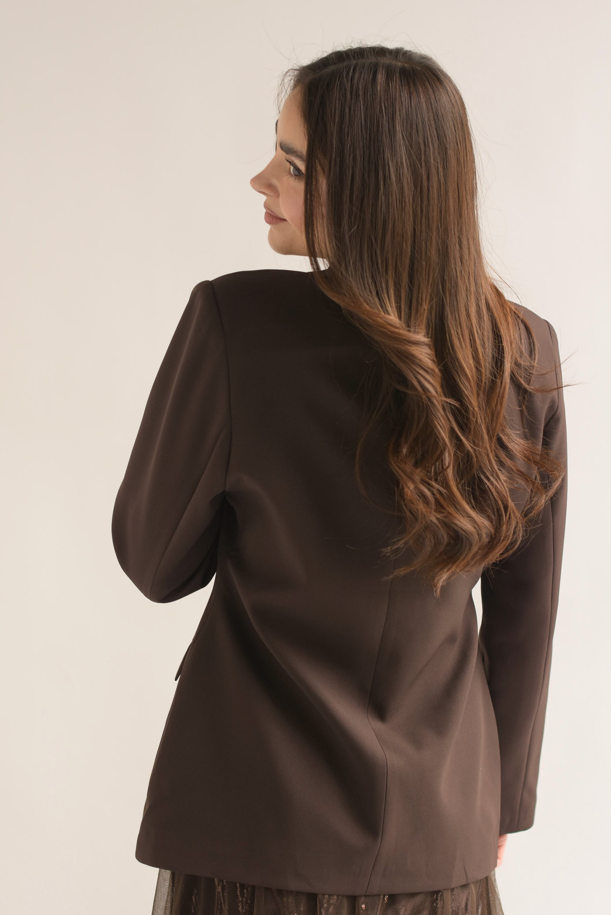 Blazer peplum botón dorado Café